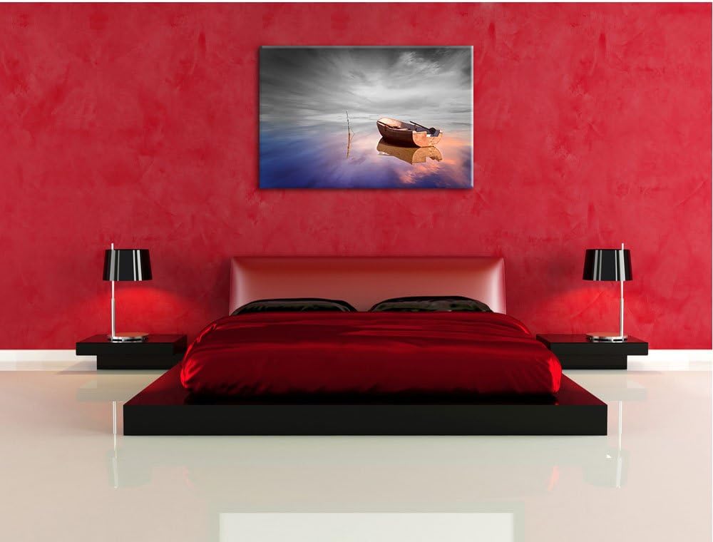 Pixxprint Einsames Boot auf See als Leinwandbild/Grösse: 100x70 cm/Wandbild/Kunstdruck/fertig bespan