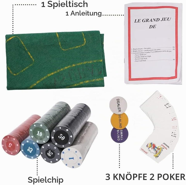 powerking Pokerset für Texas Holdem, Blackjack 300 Chips Pokerset mit Tischdecke Spiel für Familie F
