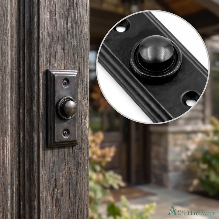 A29 Wired Iron Türklingel Chime Push Button in schwarzer Pulverbeschichtung, 2 1/2 x 1 1/8 in, Vinta