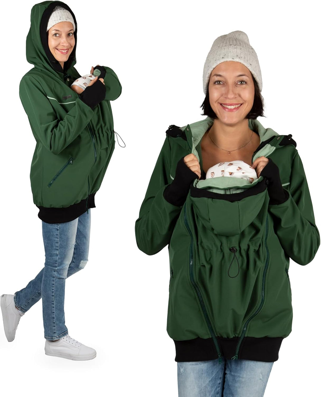 Viva la Mama 4in1 Tragejacke für Tragen auf dem Rücken oder der Brust, Softshell, Umstandsjacke + Kä