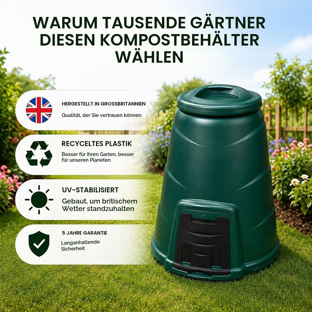 Invopak Gartenkomposter aus recyceltem Kunststoff, 220 l, mit Luke und winddichtem Deckel, gebrauchs