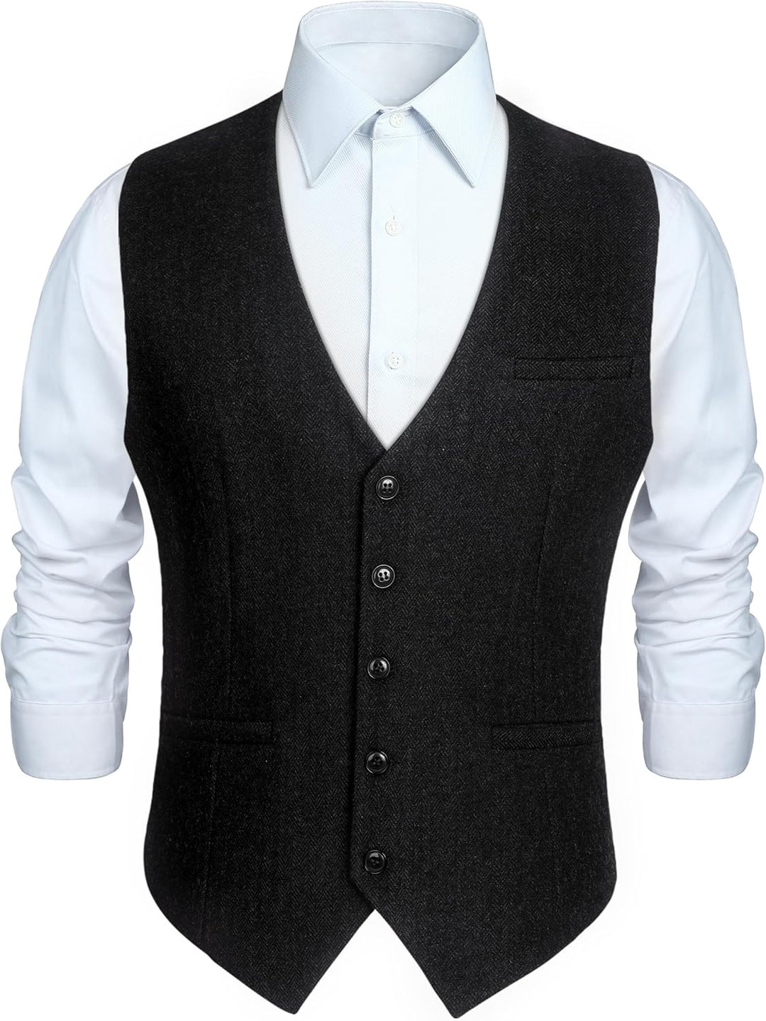 HISDERN Herren Anzugweste Herringbone Weste Hochzeit Herrenweste Formale Tweed Wollweste Classic Bas