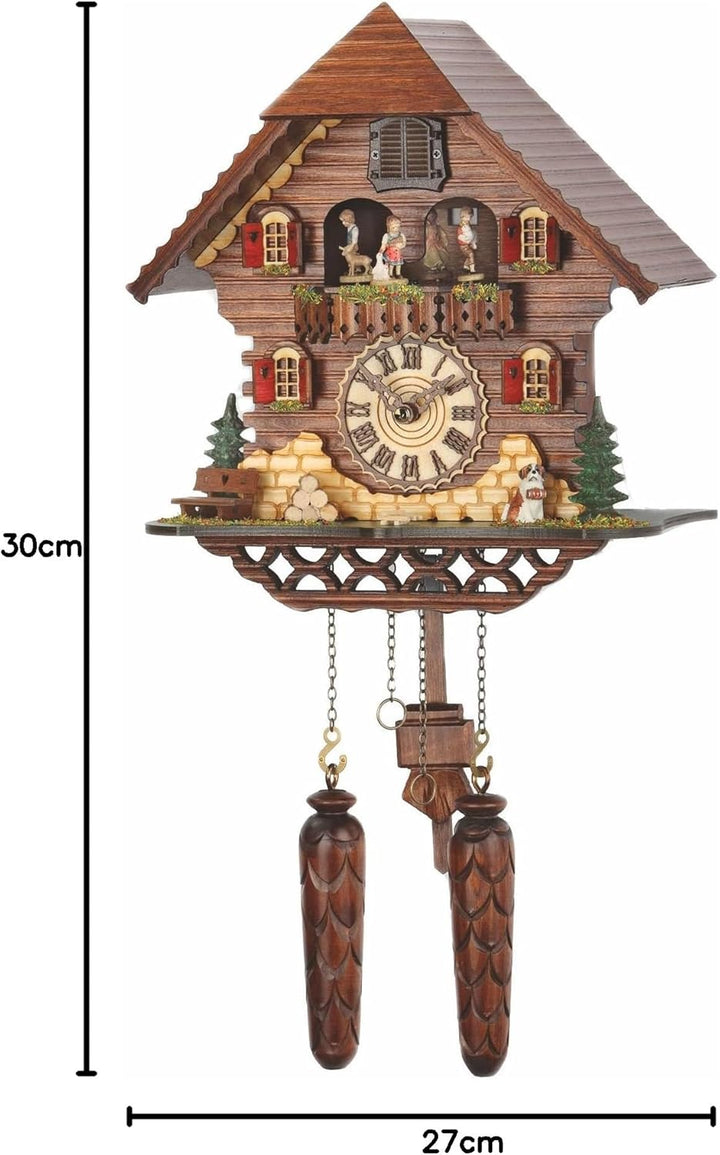 Quarz Kuckucksuhr Schwarzwaldhaus mit Musik, drehende Tänzer TU 469 QMT HZZG