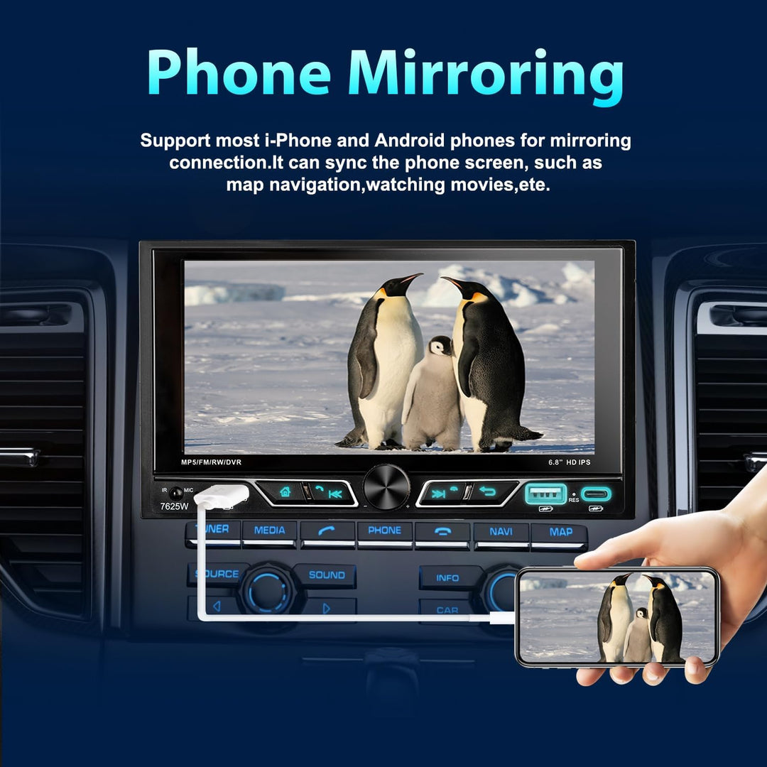 Autoradio 2Din mit 6.8 Zoll Bildschirm, Kompatibel mit [Wireless] Apple CarPlay/Android Auto Bluetoo