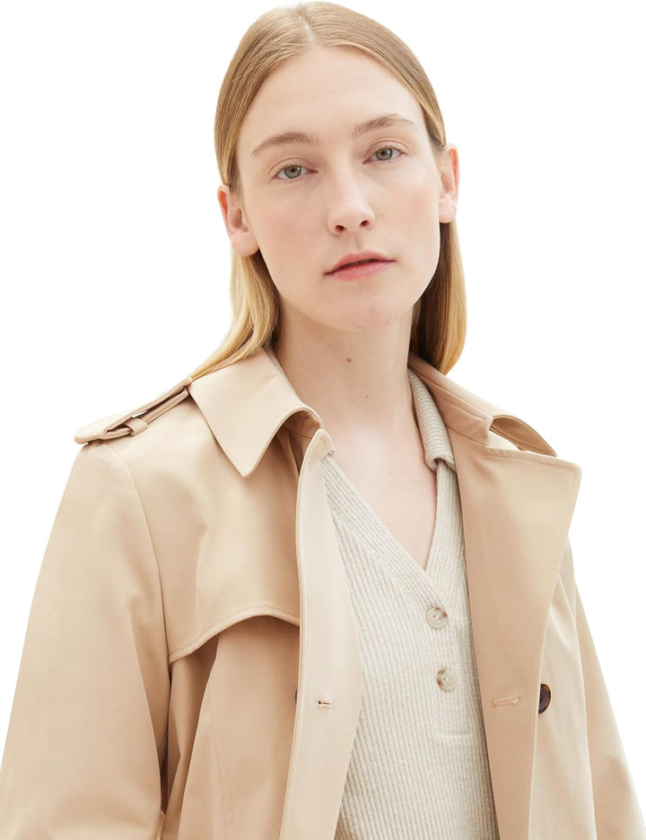 TOM TAILOR Damen Basic Trenchcoat mit Gürtel XXL 11485 - Sandy Beige, XXL 11485 - Sandy Beige
