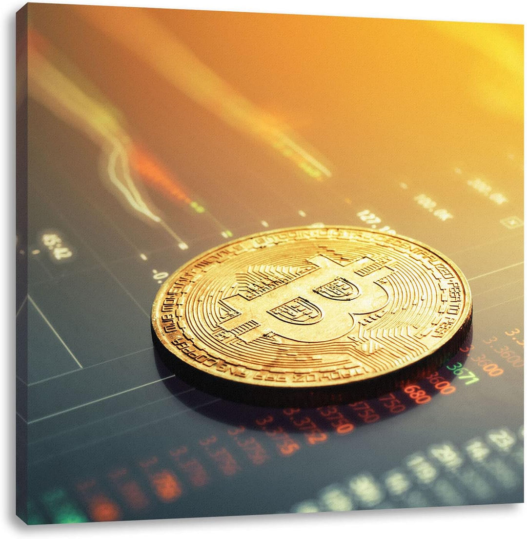 Pixxprint Bitcoin BTC Aktienmarkt als Leinwandbild Quadratisch| Grösse: 60x60 cm | Wandbild | Kunstd