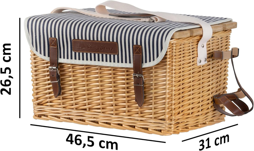 CampFeuer Picknickkorb 4 Personen mit Geschirr-Set und Serviertisch | 25-teilig | Picknickkoffer, We
