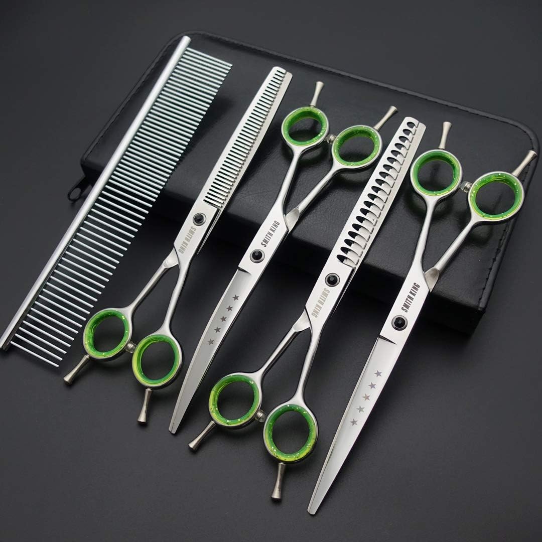7,0 Zoll Professional Dog Grooming Scissors Set Gerade & Ausdünnen & Gebogen & Chunker & Kamm 5 Stüc