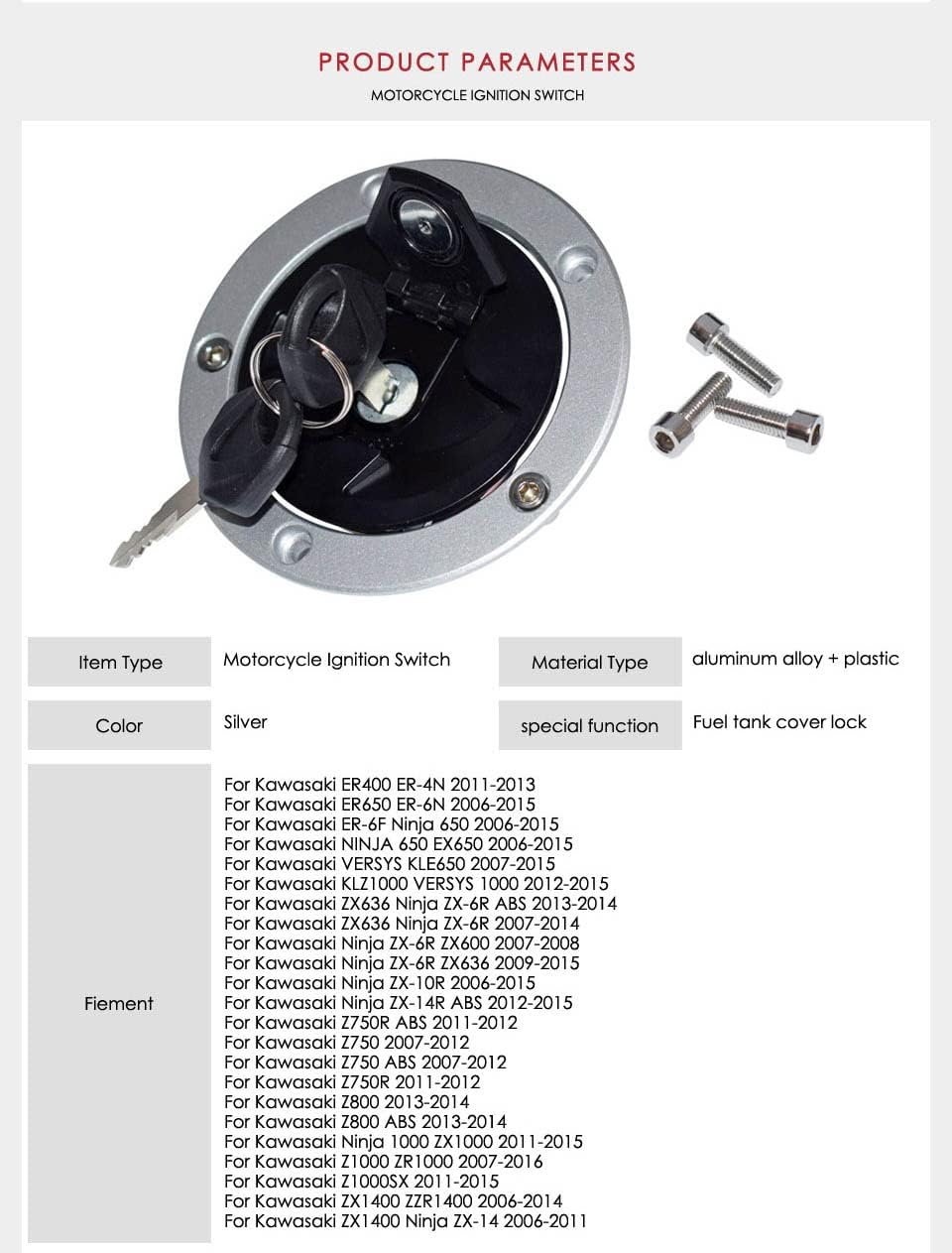 Motorrad Tankdeckel Gas, Motorrad-Tankdeckelschloss mit Passform für Kawasaki Ninja ZX-6R / ZX-10R /