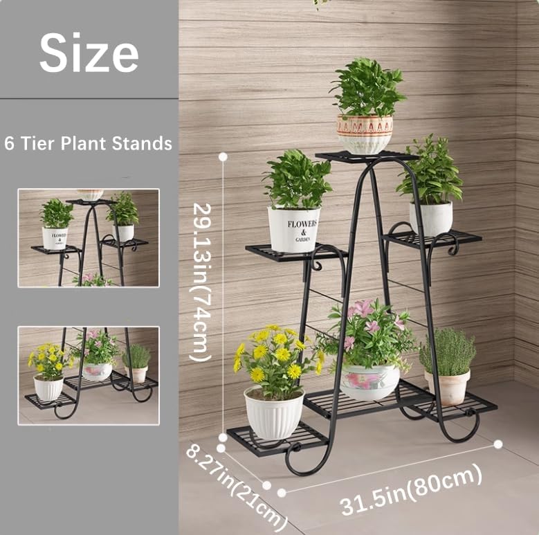 CarolynDesign 6-stöckige Pflanzenständer für drinnen und draussen, Blumentopfhalter Regal für mehrer