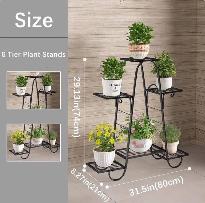 CarolynDesign 6-stöckige Pflanzenständer für drinnen und draussen, Blumentopfhalter Regal für mehrer