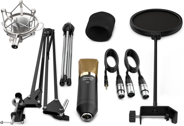 Audibax Berlin 1800 Gold Pro Pack Micrófono Estudio + Soporte + Antipop + Cables