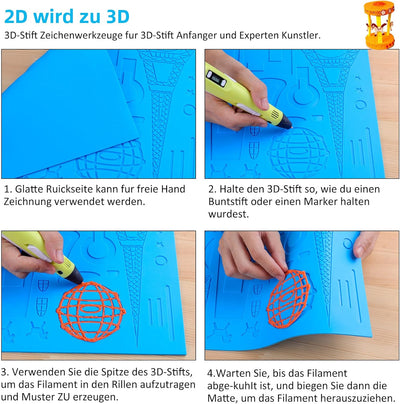 Dikale 3D Druck Stift Zeichenwerkzeug Silikonmatte Schlossmuster Blau Medium mit 1,75mm PLA Filament