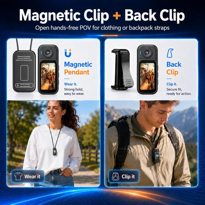 1080P Body Mounted Camera for Sports with 32GB Memory Card, 1080P Action Camera with Clip and Pendan