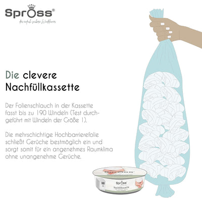 Spross Baby Windeleimer inkl. Nachfüllkassette - geruchsdichtes System mit Einhandbedienung - Müllei