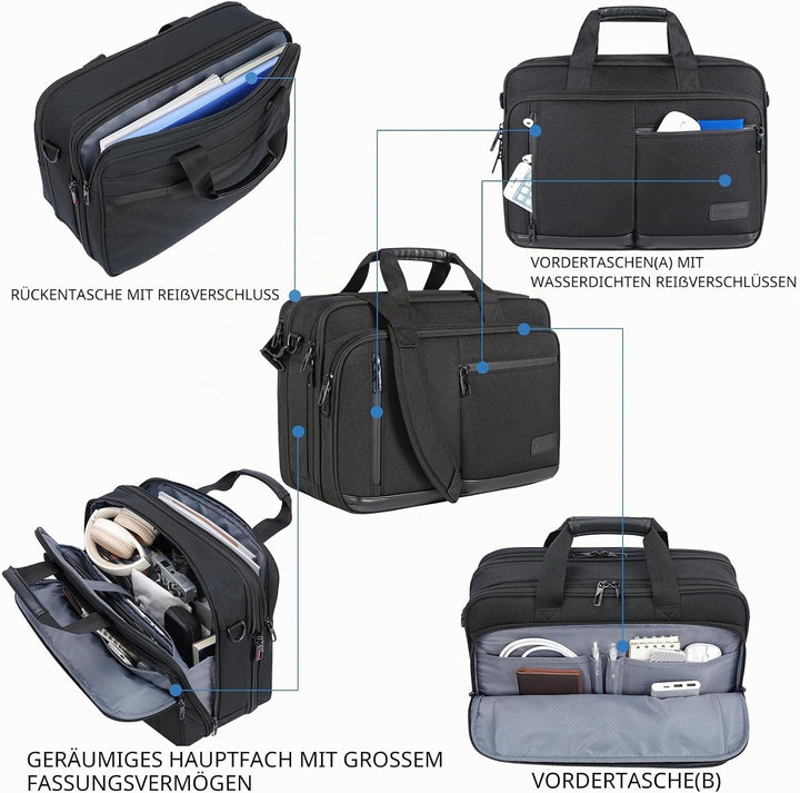 VANKEAN Laptoptasche Damen Herren Business Aktentasche 17.3 Zoll, Passend für bis zu Laptops, Wasser