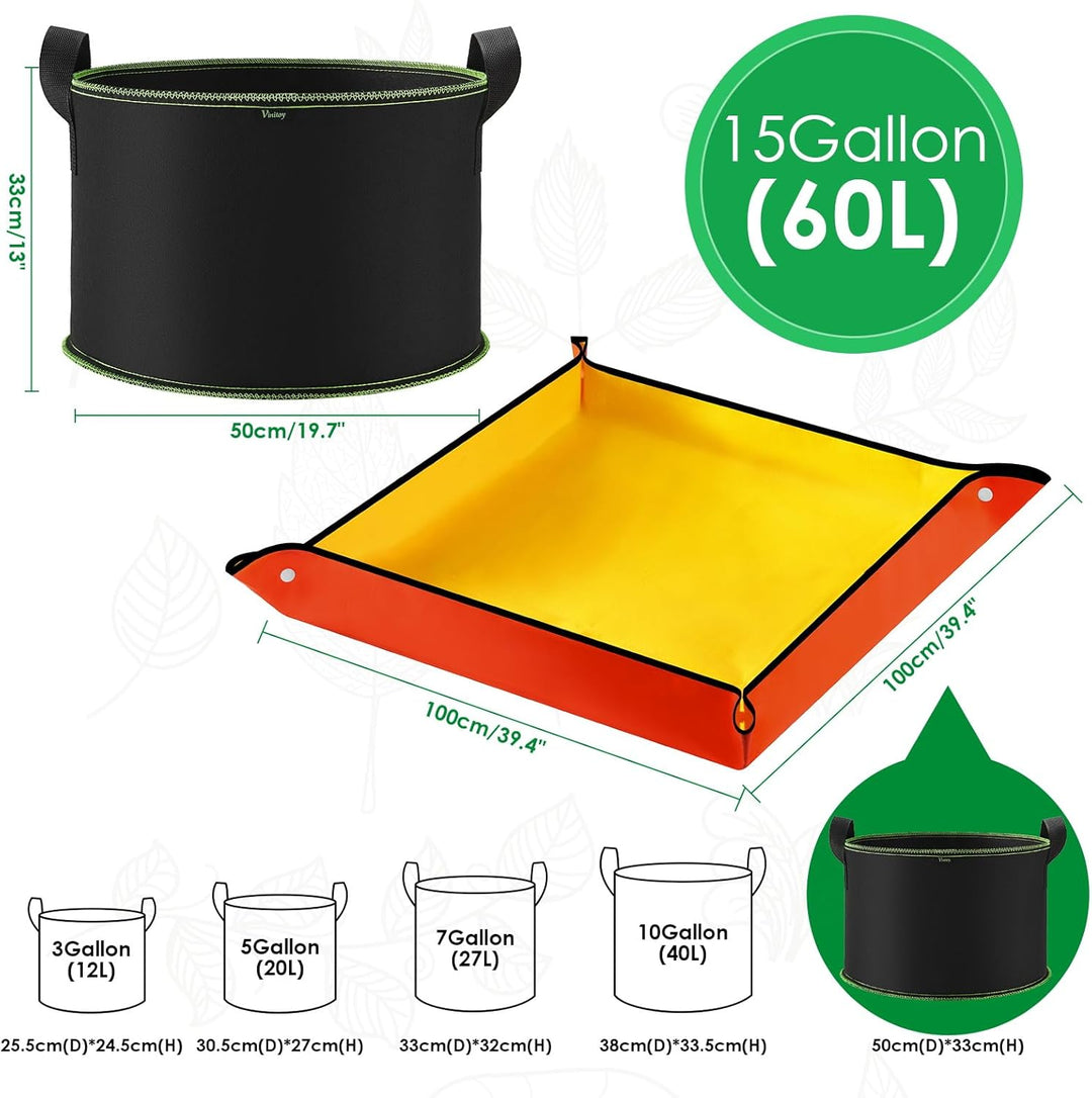 5X 60L Pflanzsäcke mit Pflanzmatte, AtmungsaktivBeutel Pflanzsack mit Griffe für Kartoffeln, Tomaten