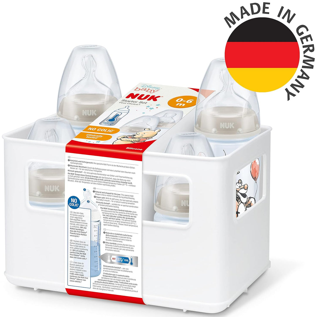 NUK First Choice+ Babyflaschen Starter Set | 0–6 Monate | 4 Flaschen mit Temperature Control & Flasc