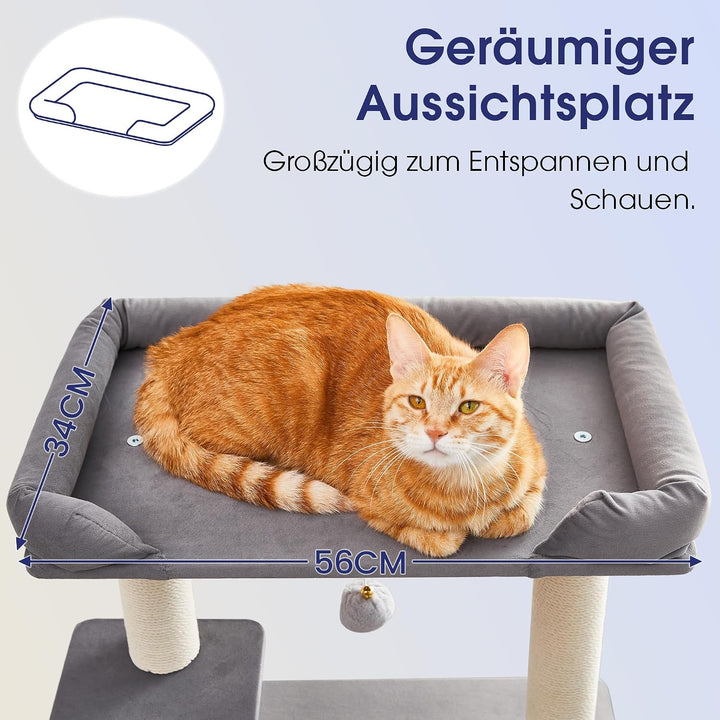 Katzenbaum 114 cm Hoch, Grosser Kratzbaum mit Extra Grosser Plattform &amp; Kratzpfosten, Mehrstufiger K