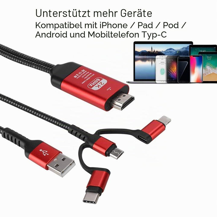 Telefon zu HDTV Adapterkabel, 3 in 1 USB Adapterkabel, Unterstützung 1080P Auflösung, für Fernseher