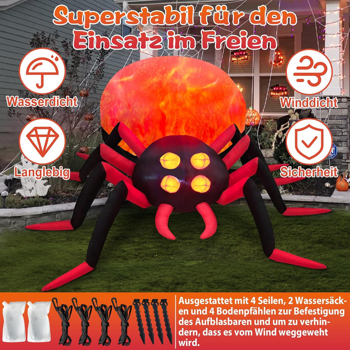 244 cm riesige aufblasbare Halloween-Spinne für den Aussenbereich mit rotierendem LED-Flammenlicht a