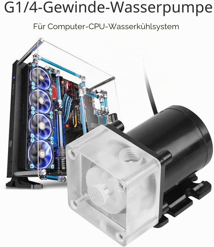 Wasserkühlpumpe, G1/4" Gewinde CPU Wasserpumpe Geräuschloses Computer Wasserkühlsystem Pumpe mit 4 M