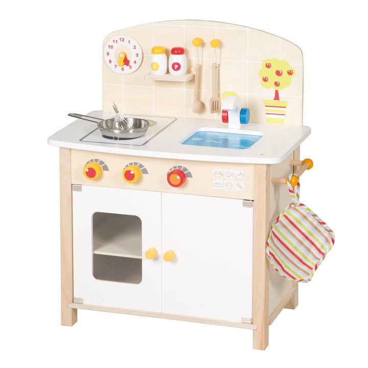 roba Spielküche, weiss, natur, Spielzeug-Küchenzeile mit 2 Kochstellen, Spüle, Wasserhahn & Zubehör