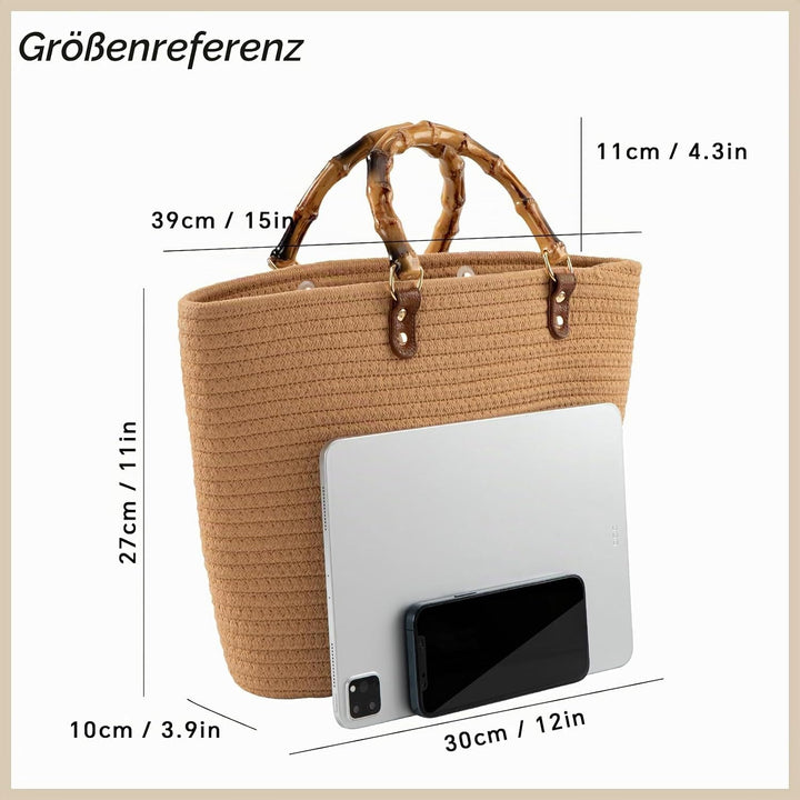 MengH-SHOP Handtasche Grosse Sommer Strandtasche Handgewebte Shopper Tasche mit Griff Frauen Henkelt