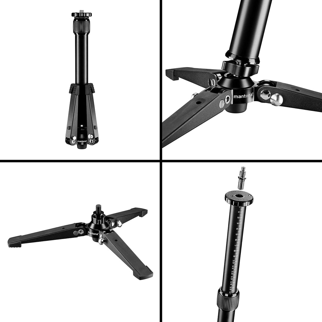 Mantona ONE Mini 50 cm mit Standspinne – Aluminium Einbeinstativ, Höhe 5-50 cm, Traglast 6 kg, ideal