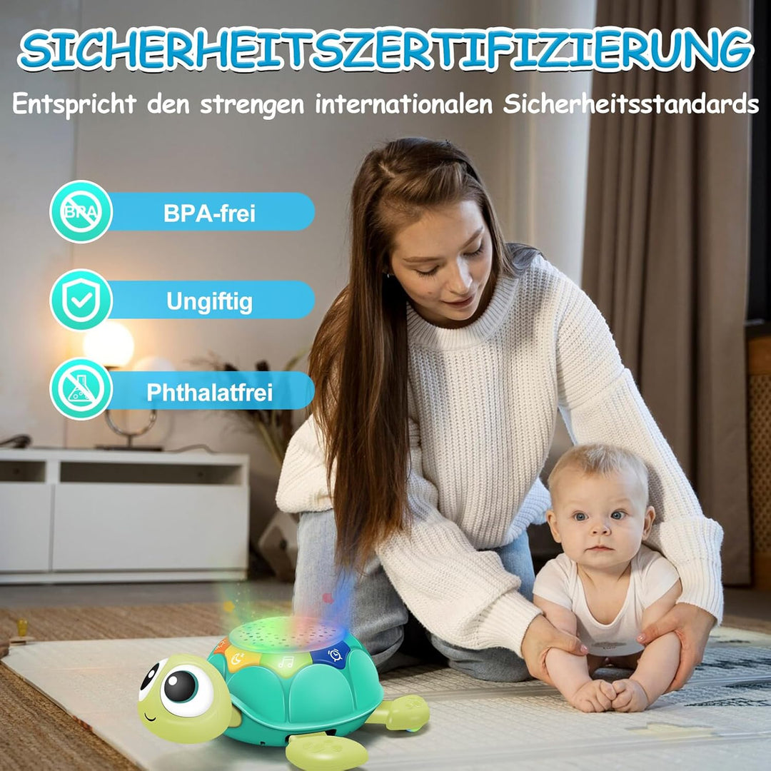 Baby Krabbel Spielzeug 6-18 Monate, Krabbel Schildkröte mit Musik und Sternprojektion, Pädagogisches