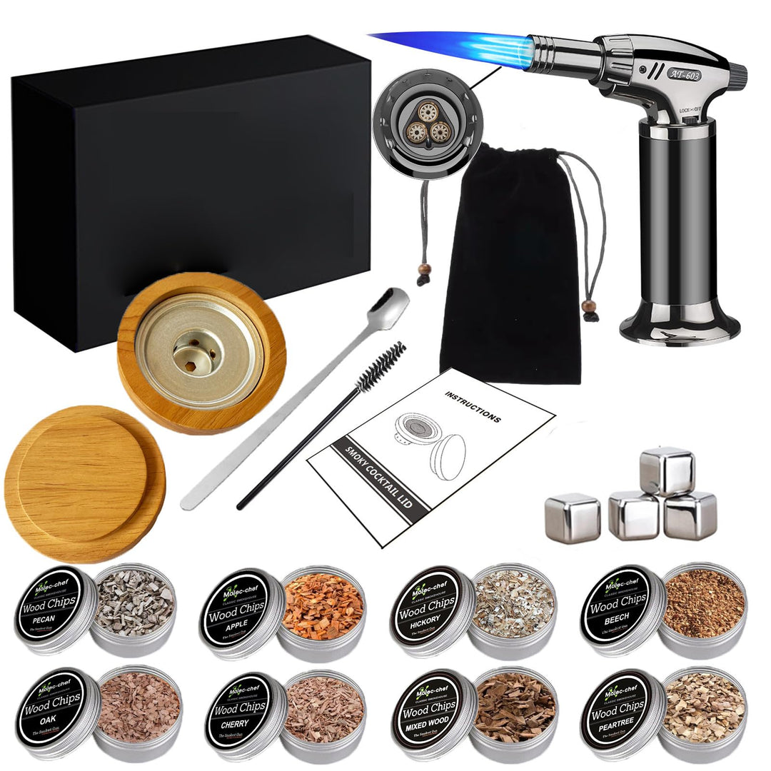 Cocktail-Räucher-Kit mit Fackel, Whiskey-Räucher-Kit mit 8 Geschmacksrichtungen, Räucherholzspäne, a