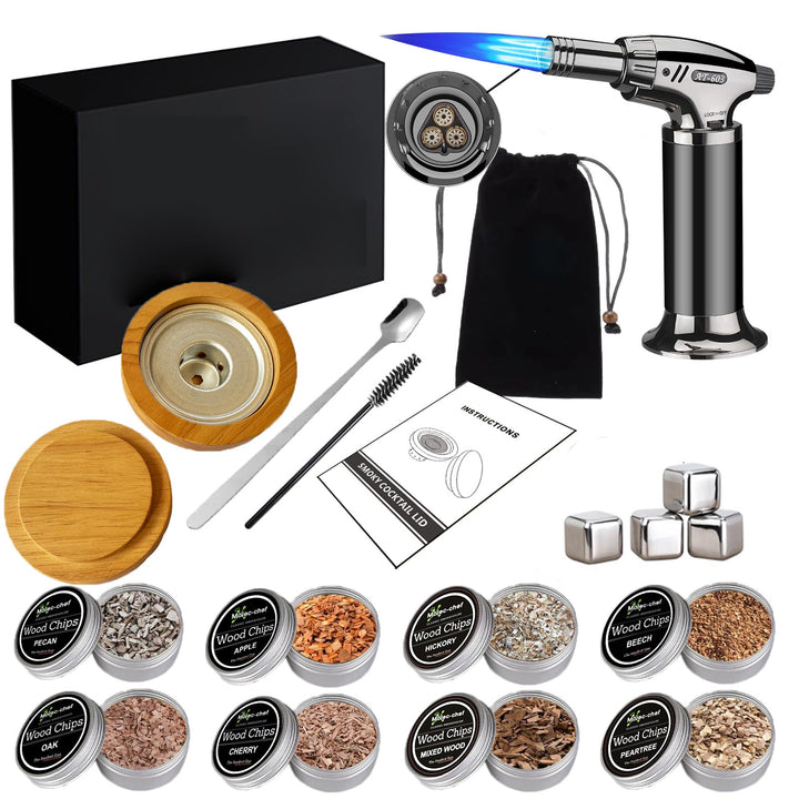 Cocktail-Räucher-Kit mit Fackel, Whiskey-Räucher-Kit mit 8 Geschmacksrichtungen, Räucherholzspäne, a