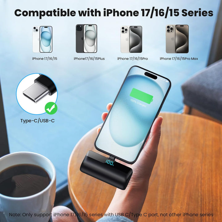 Feob Mini Power Bank 5200mAh für iPhone 17/16 Serie, PD 3A Schnellladung Powerbank USB C Externer Ak