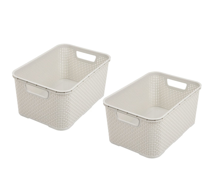BranQ - Home essential Korb in Rattan Design 2er Set Grösse L 19l, Creme 19 l Creme, 19 l Creme