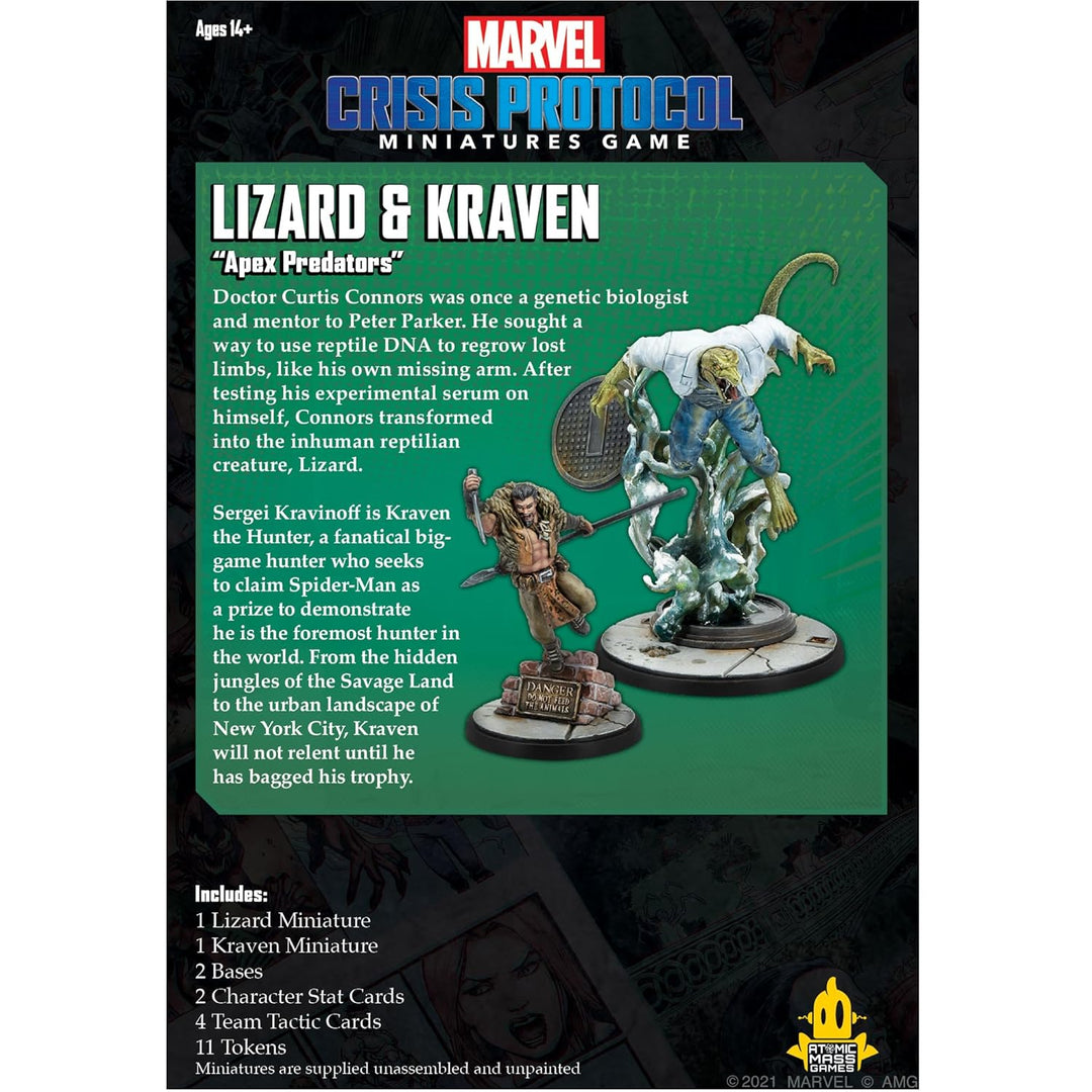 Atomic Mass Games , Marvel Crisis Protocol: Character Pack: Lizard & Kraven, Miniatures Game, Ages 1