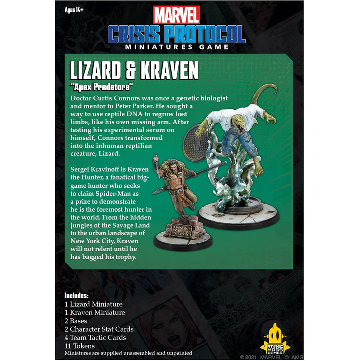 Atomic Mass Games , Marvel Crisis Protocol: Character Pack: Lizard & Kraven, Miniatures Game, Ages 1