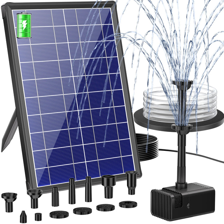 Biling 8W Solar Springbrunnen aussen mit 4000mAh Akku, Leise 300 l/h Teichpumpe Solarpumpe mit 8 Düs