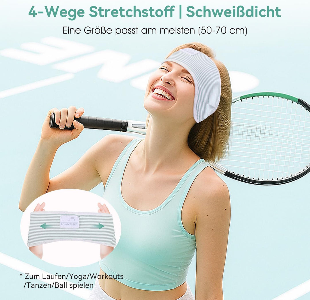 LC-dolida Schlafkopfhörer Ultra-Soft Bluetooth-Stirnband mit 4-Wege Stretch & No-Slip Yoga Stirnband
