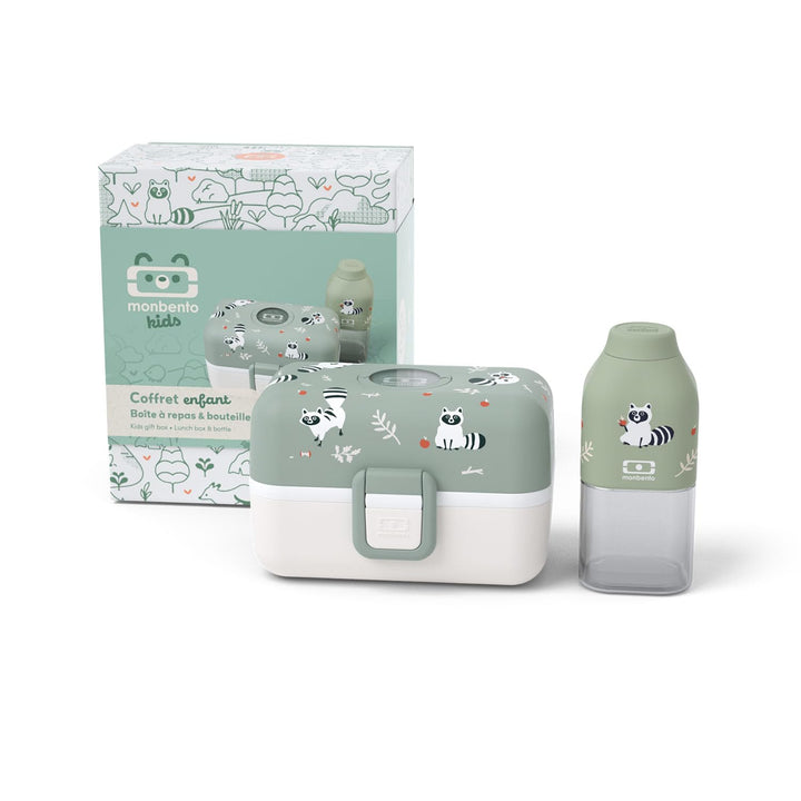 monbento - Geschenkbox Kinder Mittagessen - Mit Brotdose MB Tresor Raccoon, Trinkflasche MB Positive