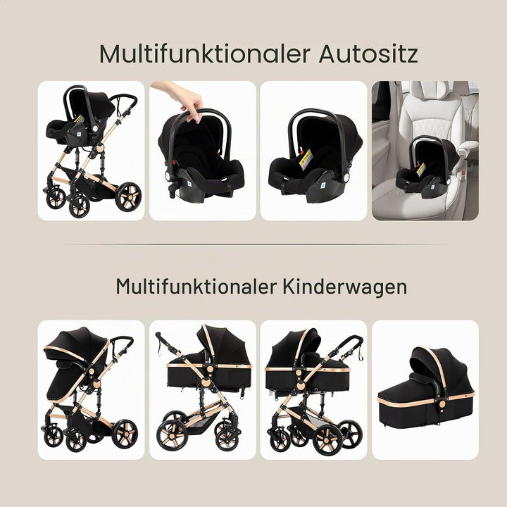 NADDLILY Kinderwagen 3 in 1, Buggy mit Umkehrbarem Zwei-Wege-Schub, Kinderwagen mit Faltbarem Tragba