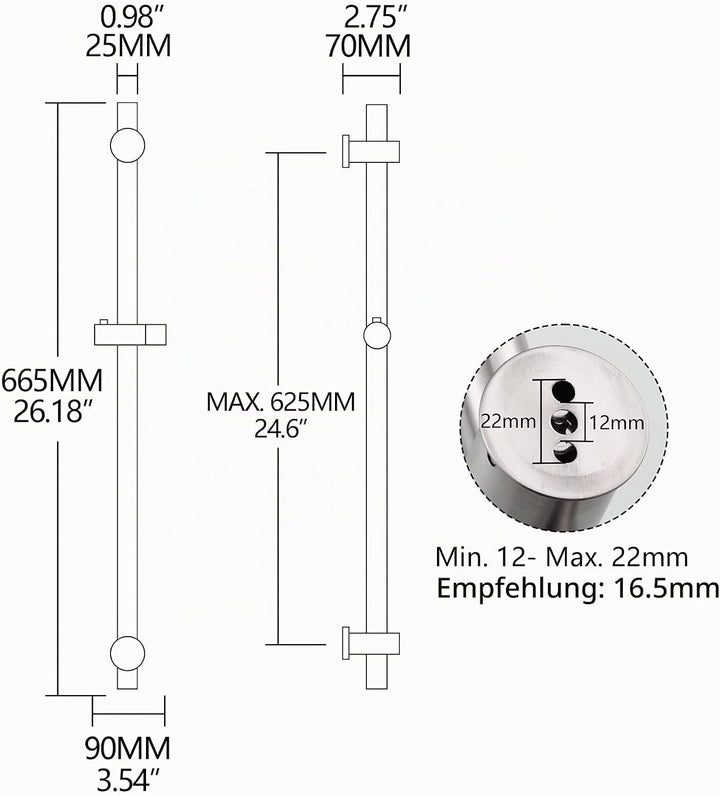 Tecmolog Duschstange Edelstahl Duschstange Variabel Wandstange Dusche Variabel Brausestange 66cm, Ge