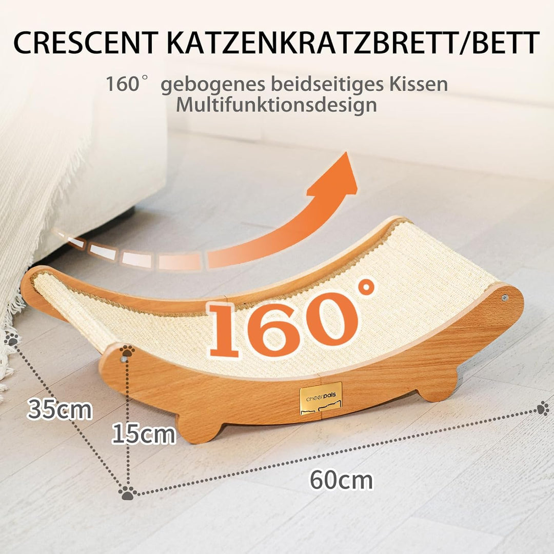 CheerPals Sisal Kratzbrett Katzen - 160° Gebogenes Design, Massives Buchenholz & Natürliche Sisal Pa
