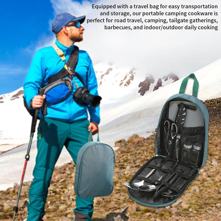 Evanda Camping Kochgeräte Set 10 Stück, Edelstahl Outdoor Kochen und Grillen Utensil Organizer Trave