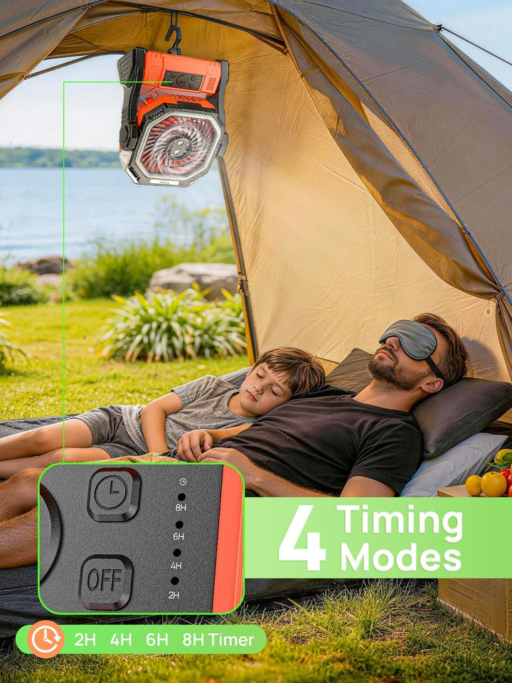 Camping Ventilator mit Wasserkühlung, 20000mAh Ventilator Akku Leise mit LED Licht, USB Tragbarer Ze