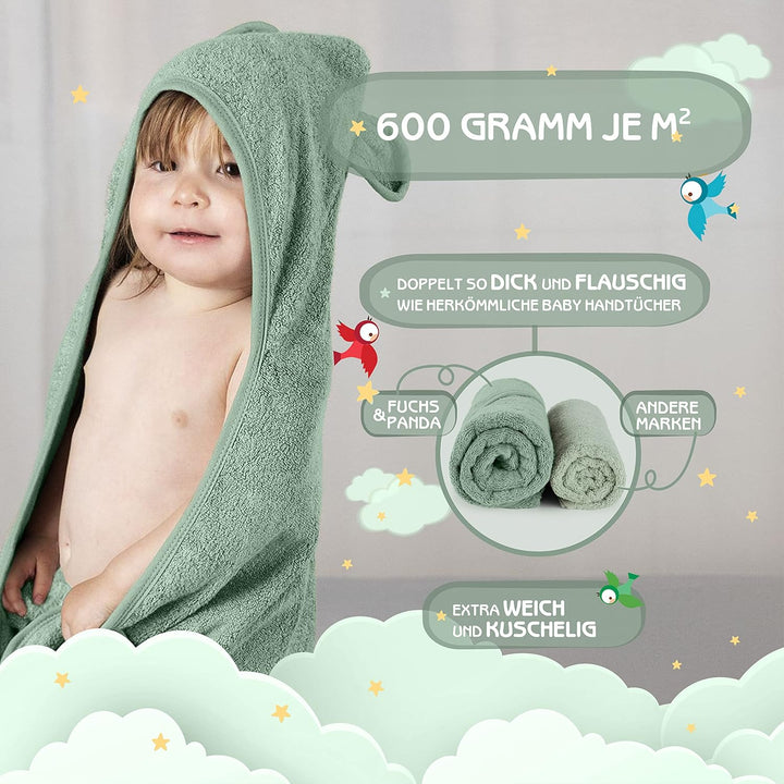 Kapuzenhandtuch Baby EXTRA dick, warm & weich | 75x75cm Babyhandtuch mit Kapuze (100% Bambus) | Baby