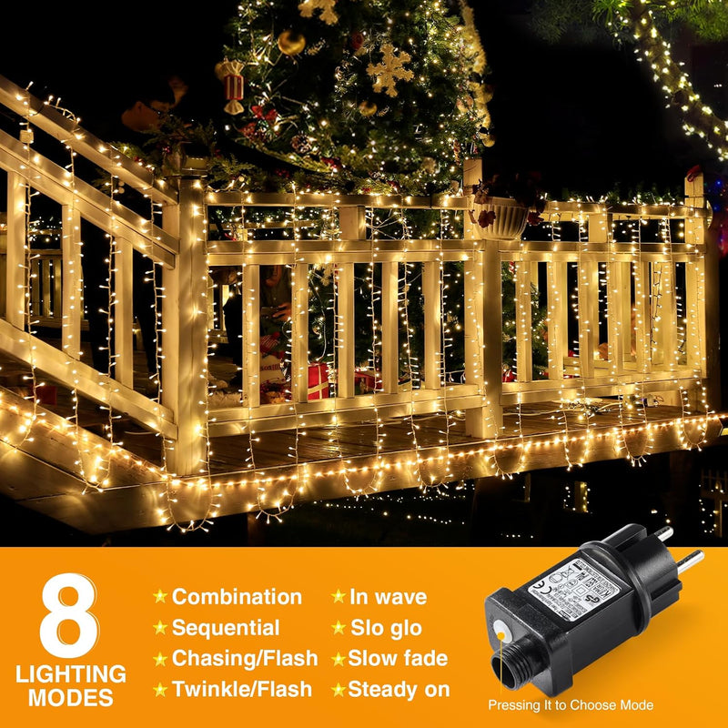 GlobaLink 2000LED Weihnachtsbeleuchtung Aussen, 50M Lichterkette Aussen Strom Cluster Lichterkette W