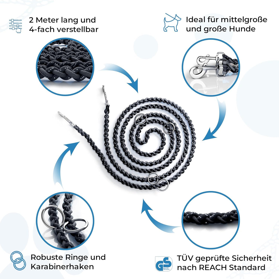 Testnote: Sehr gut - Hundeleine reflektierend I 2m, verstellbar, wetterfest &amp; reissfest bis 250 kg I