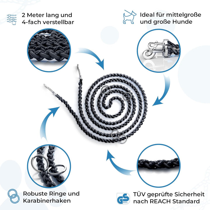 Testnote: Sehr gut - Hundeleine reflektierend I 2m, verstellbar, wetterfest &amp; reissfest bis 250 kg I
