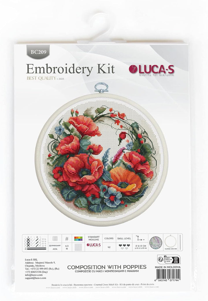 Luca-S Kreuzstich-Set mit Reifen inklusive Zusammensetzung mit Mohnblumen, BC209, Kreuzstich-Set nac