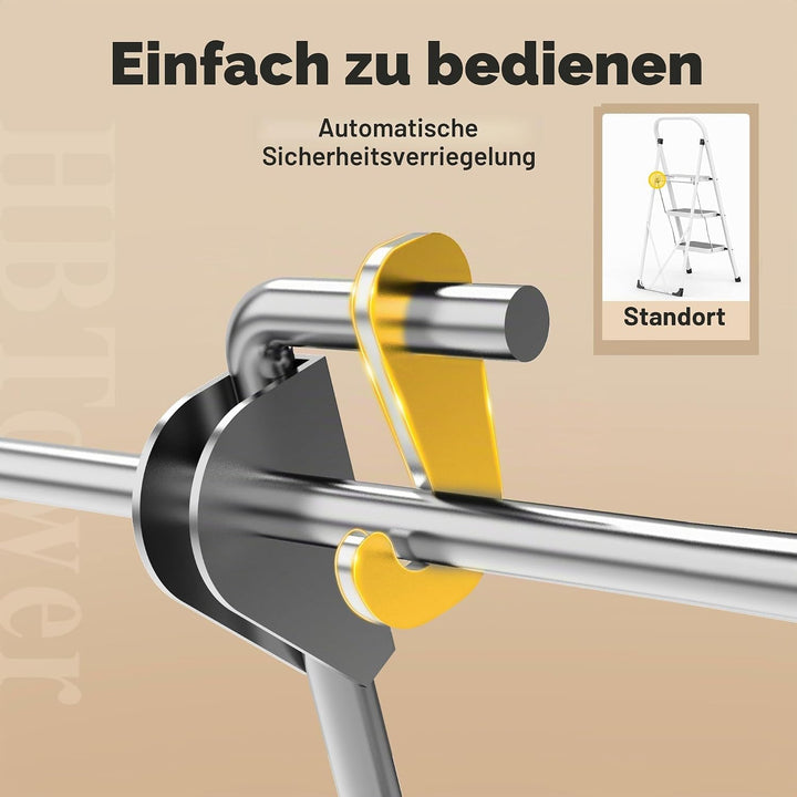 HBTower 3-Stufen-Leiter, Trittleiter mit Anti-Rutsch-Pedal, 20 cm breite Stufen, 150KGS Kapazität, P